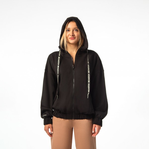 Γυναικεία Ζακέτα με Κουκούλα Be Nation Full Zip Loose Hood Black 07102204 01