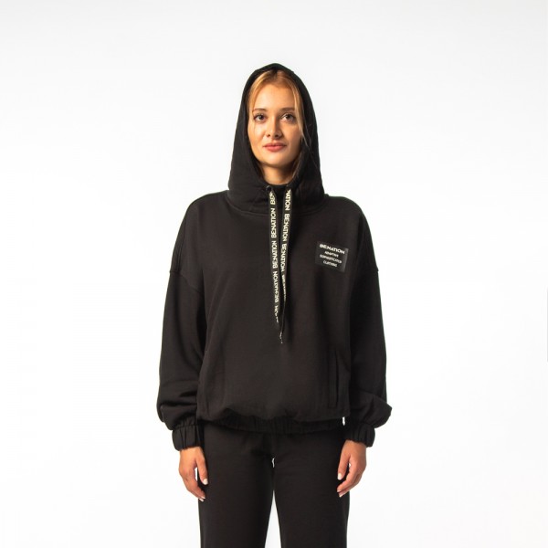 Γυναικείο Φούτερ με Κουκούλα Be Nation Semi Long Antifit Hoodie Black 06102202 01