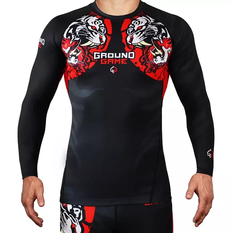 GroundGame white tiger L/S RASHGUARD-BLACK