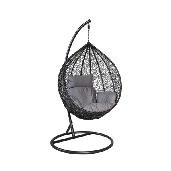 Κρεμαστή Πολυθρόνα με PE Rattan Καφέ Δύο Τόνων και Ιστό Μεταλλικό σε Μαύρο Χρώμα 184-6119