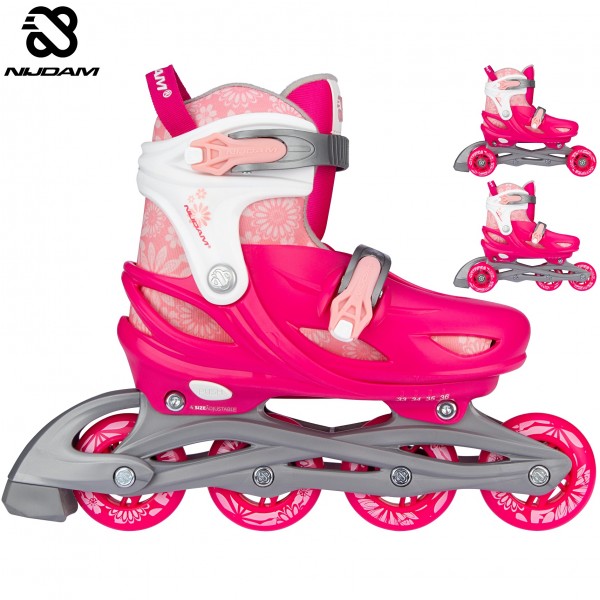 Nijdam Inline Skates Ρυθμιζόμενα 3‑σε‑1 "Floral Switch" N22AA01